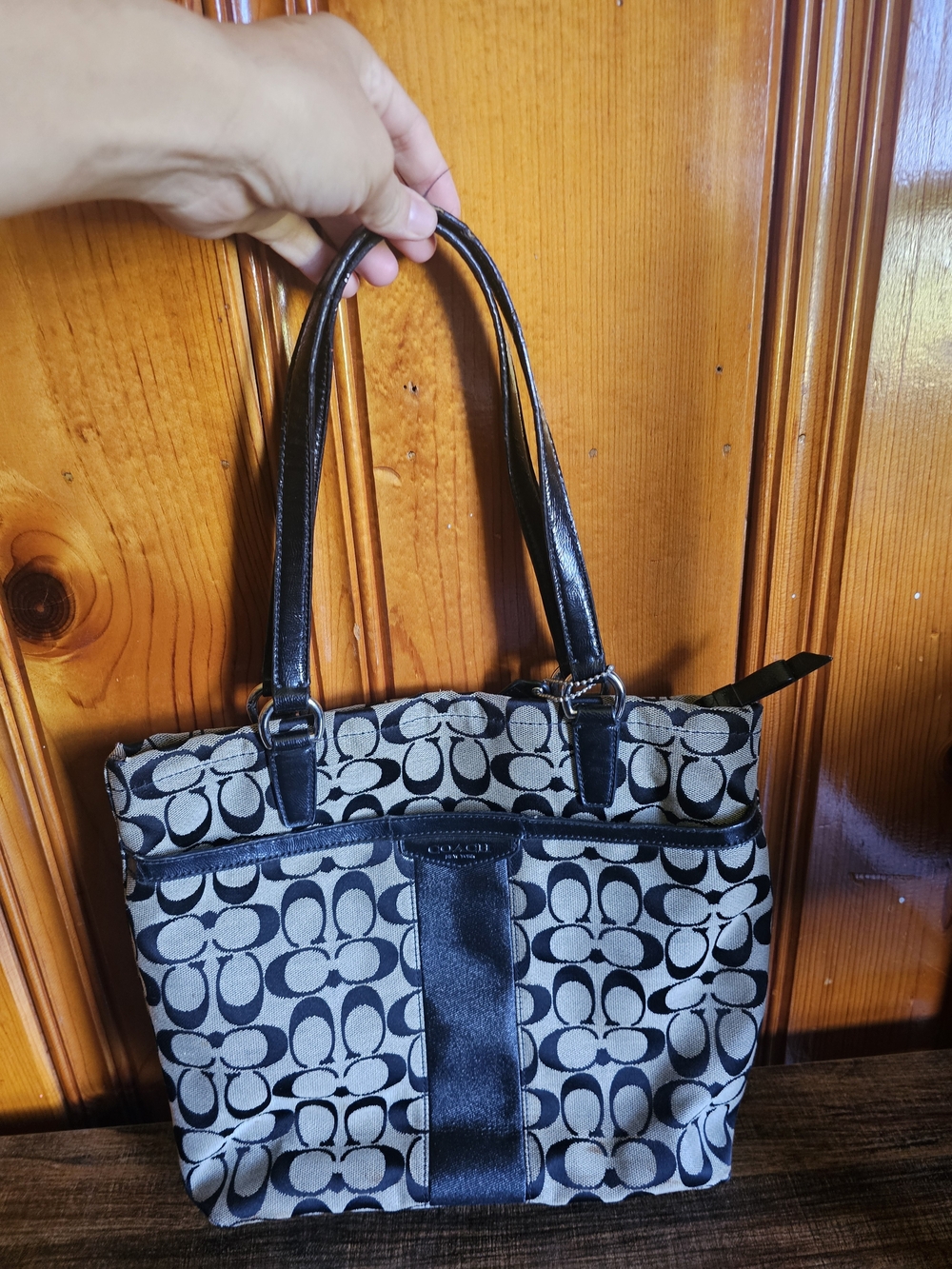 Coach Signature Canvas Tote Bag in Black and Cream